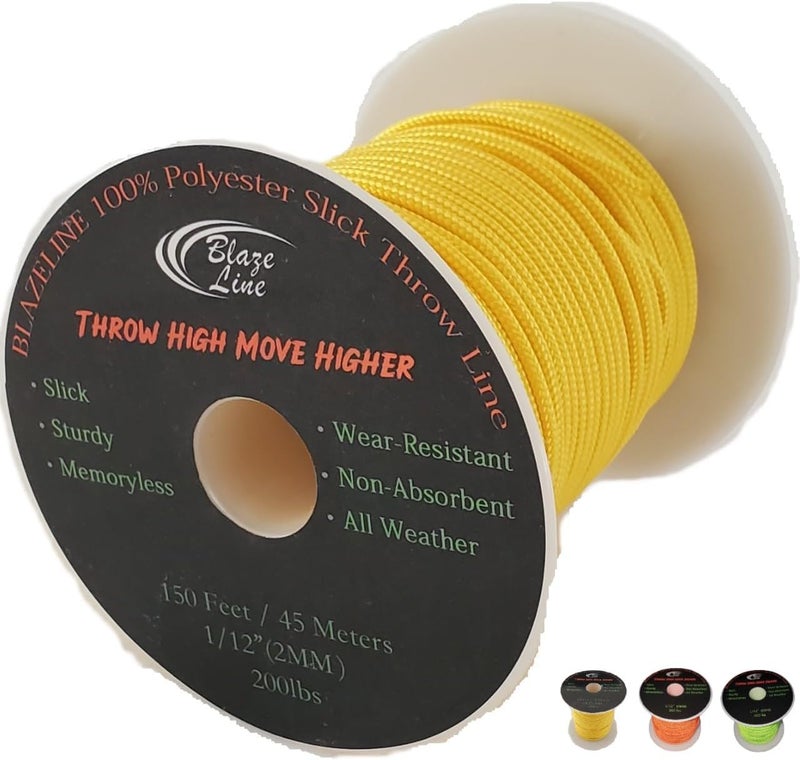 Blaze Line 100% Polyester Climbing Throw Line Rope 2 mm (1/12 in) 150 ft Stool Cord 200 lbs Tensile Strength (Luminous Yellow) - Image 1
